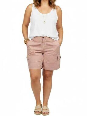 Lee Women's Pink Relaxed Fit Mid Rise Soft Waistband Cargo Shorts Plus Size 18W